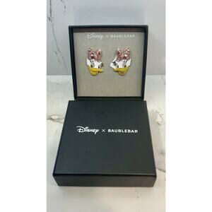 New Disney X Baublebar Gold Tone Daisy Duck Pink Bow Crystal Earrings NIB
